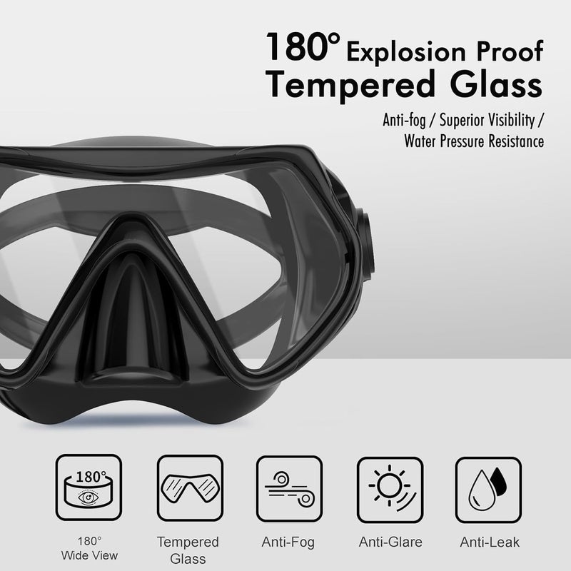 JRing Snorkeling Gear for Adults, Snorkel Mask Set with 180 Degree Tempered Glass Anti Fog Goggles Scuba Dry Top Snorkel for Swimming, Scuba Diving Mask for Men Women - Image 2